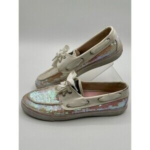 Sperry Top-Sider Iridescent Sequin Boat Shoes Pink/White EUC!!